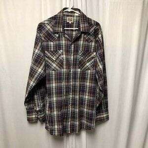 Ely Cattleman Western Shirt Mens Size XL Pearl Snaps Plaid Long Sleeve